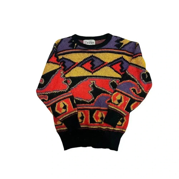 Vintage 90s Bold Geometric Knit Sweater Coogi-Style Hip Hop Y2K Mens Size Medium - Picture 5 of 5